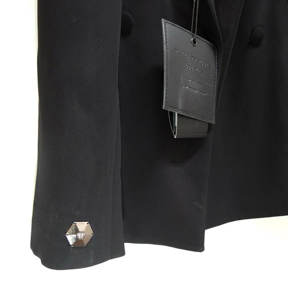 $3375 Philipp Plein Black Embellished Sleeveless Tuxedo 'Chopper' Dress Size S - Picture 5 of 10